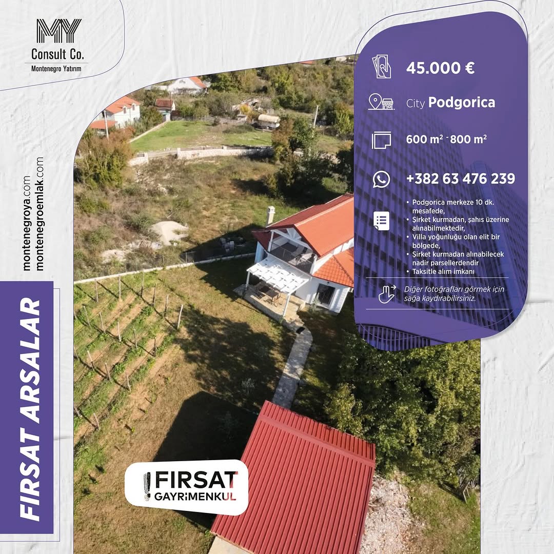 Karadağ-Montenegro Podgorica Merkezde SATILIK FIRSAT ARSALAR