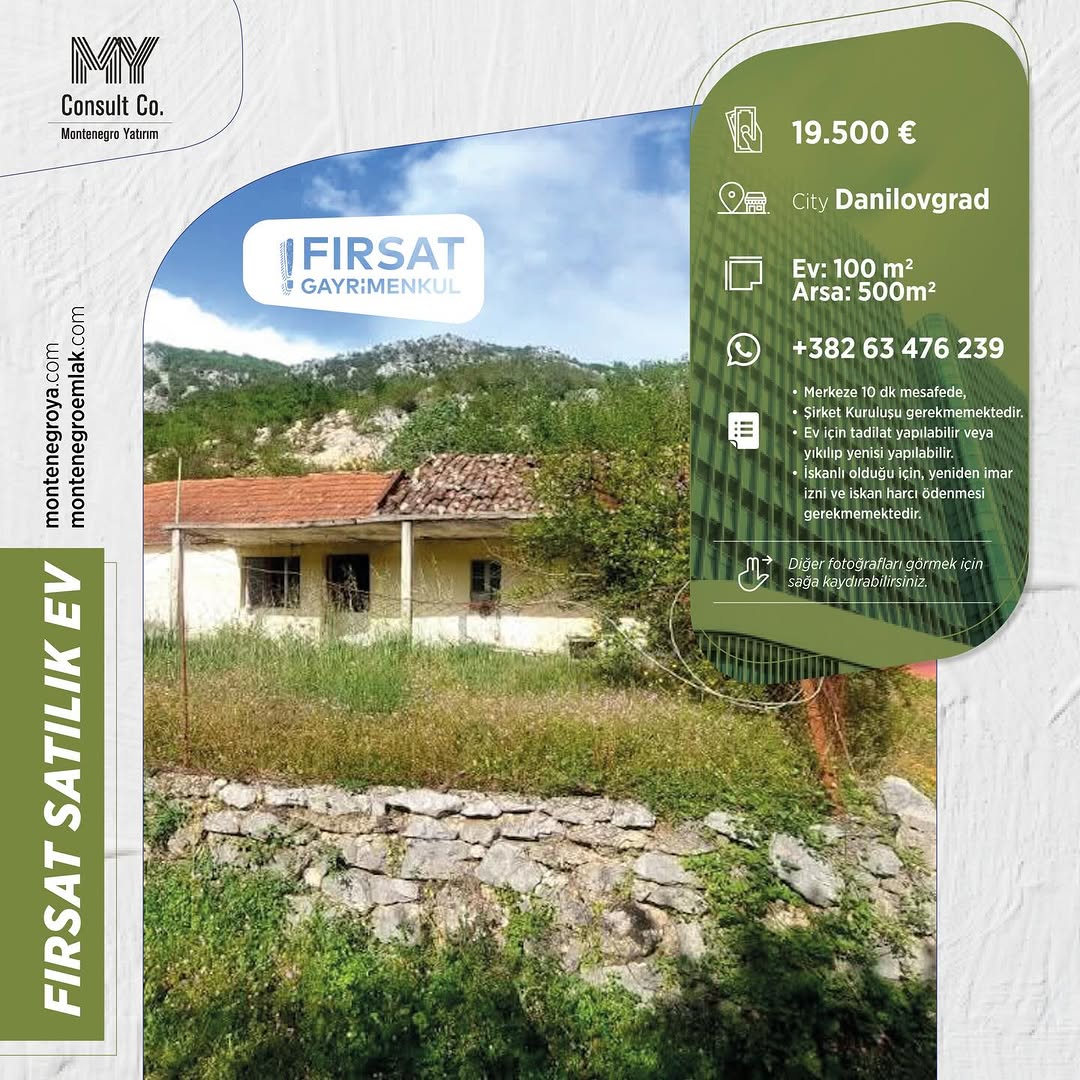 Montenegro – Karadağ Danilovgrad’da SATILIK EV