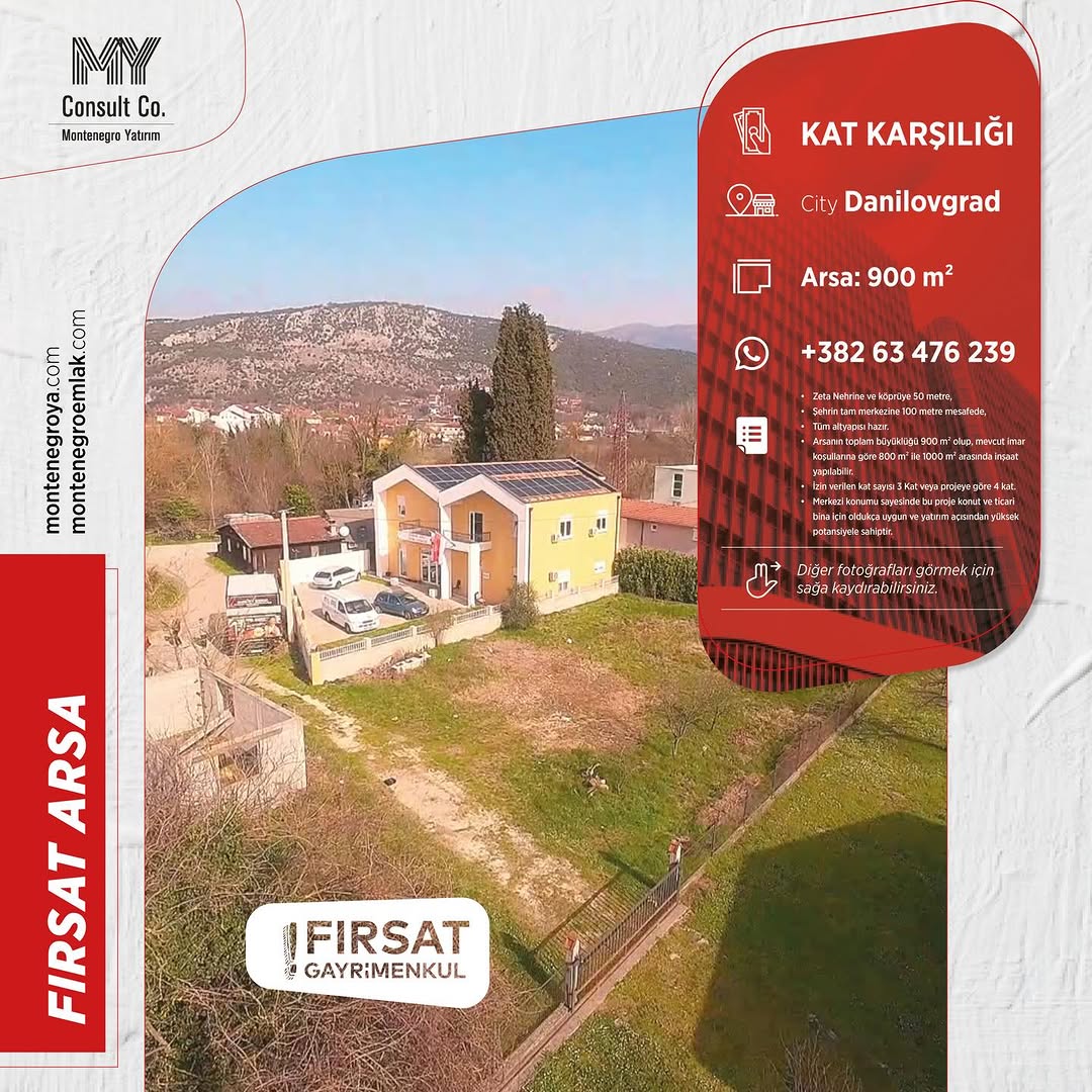 Karadağ-Montenegro Danilovgrad’da Kat Karşılığı FIRSAT ARSA